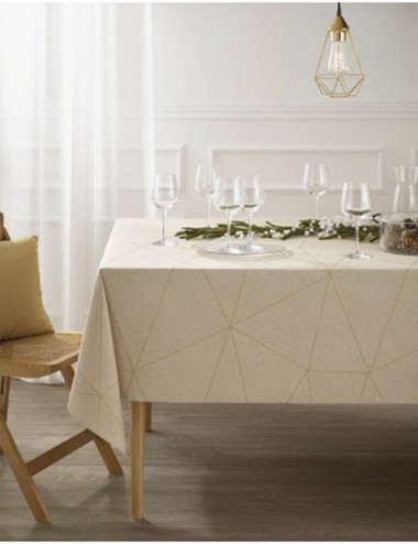 Mantel Geometrical Dorado. Estampado líneas doradas y beige.