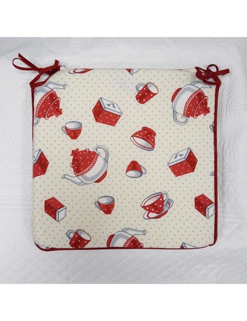 cojin para silla roja y beige, cojin galleta
